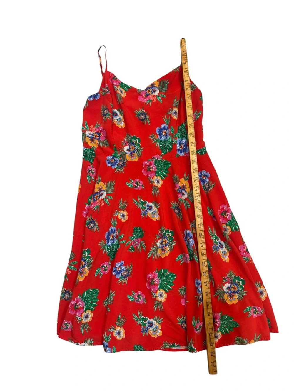 Old Navy Red Tropical Floral Fit & Flare Mini Dress Strappy Lined Size Large - Picture 5 of 9